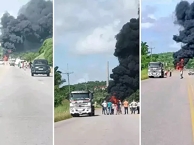 Reportan incendio de pipa con combustible. Foto: Facebook/Charly Boza The Show