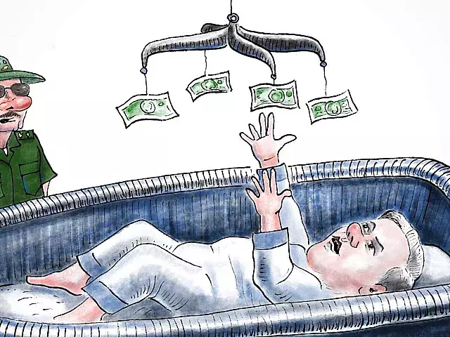 Raúl Castro, Gil y dolarización en Cuba. Ilustración: Armando Tejuca