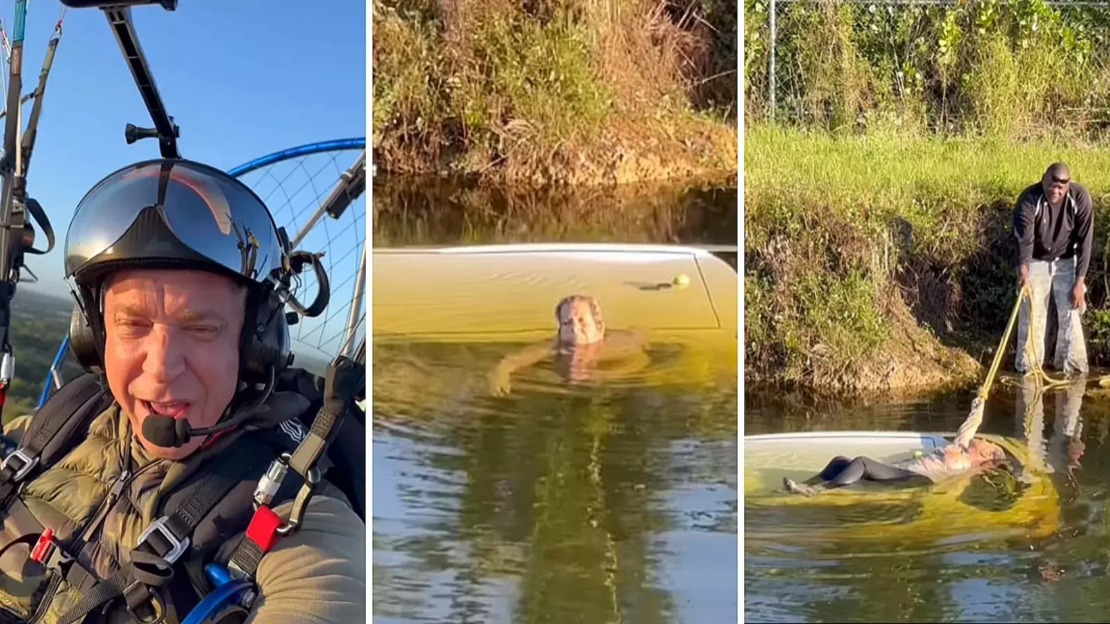 VIDEO: Parapentista de Florida salva a mujer que cayó con su auto en canal lleno de caimanes