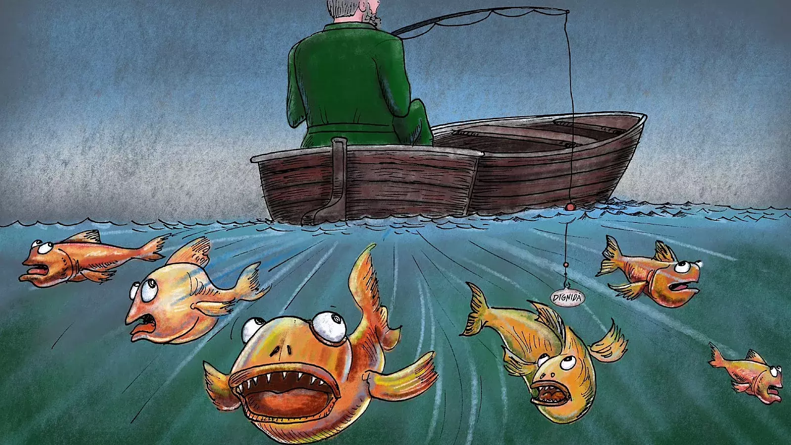 Ilustración de Fidel Castro pescando