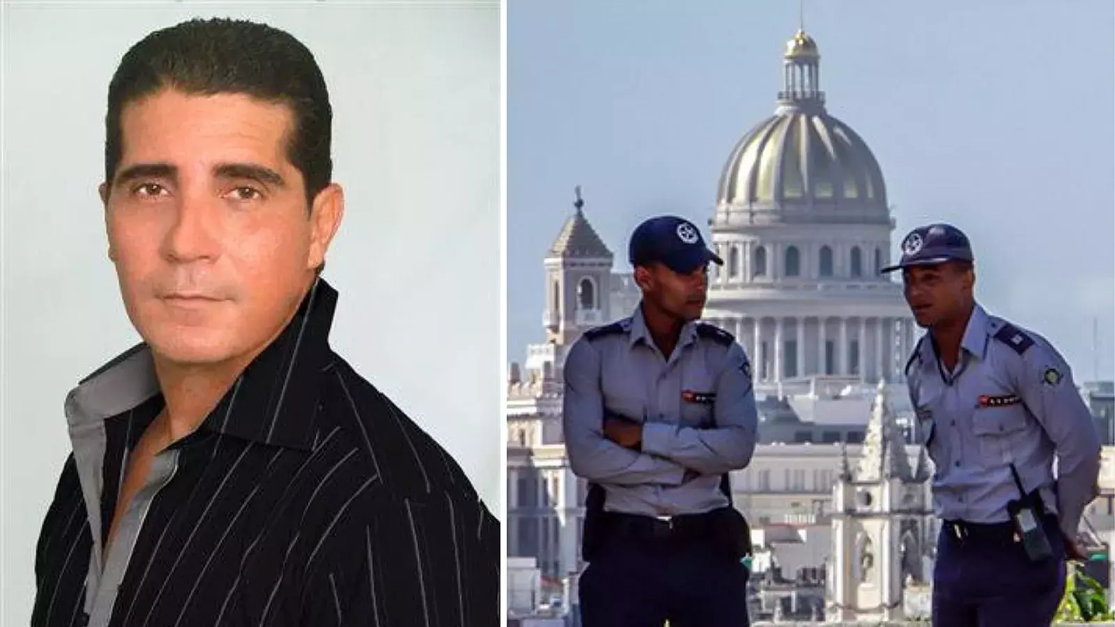 Actor cubano Erdwin Fernández y policías del régimen cubano