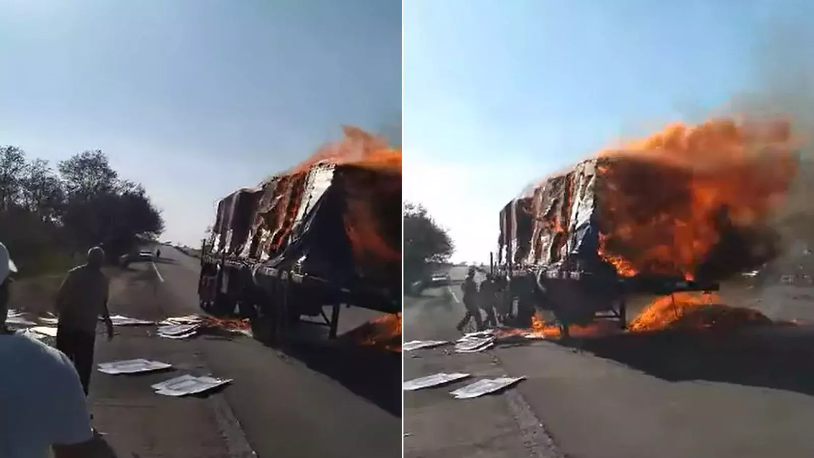 Camión de carga se incendia en la Autopista