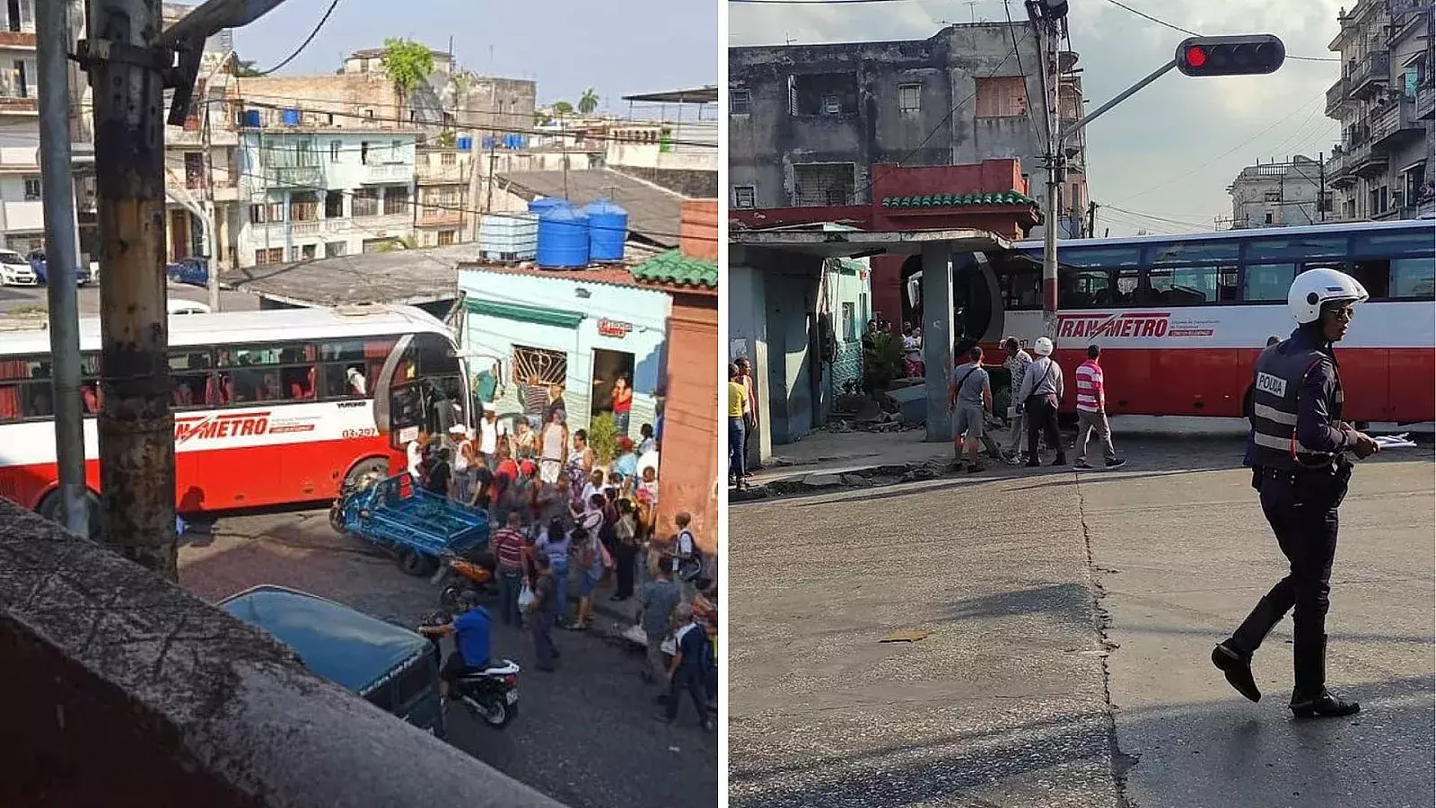 Guagua impacta contra portal en La Habana.