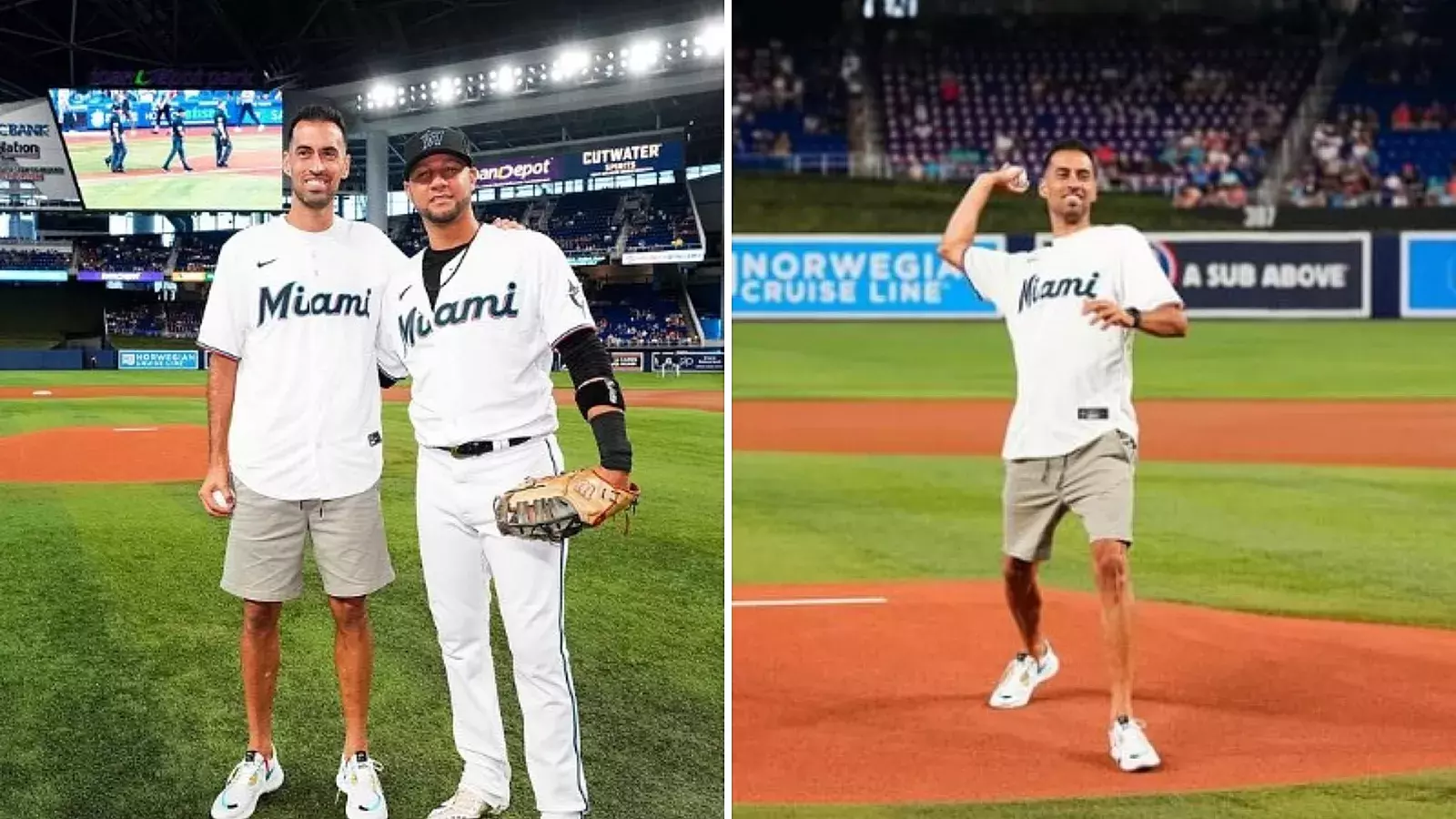 Busquets junto al pelotero cubano Yuli Gurriel