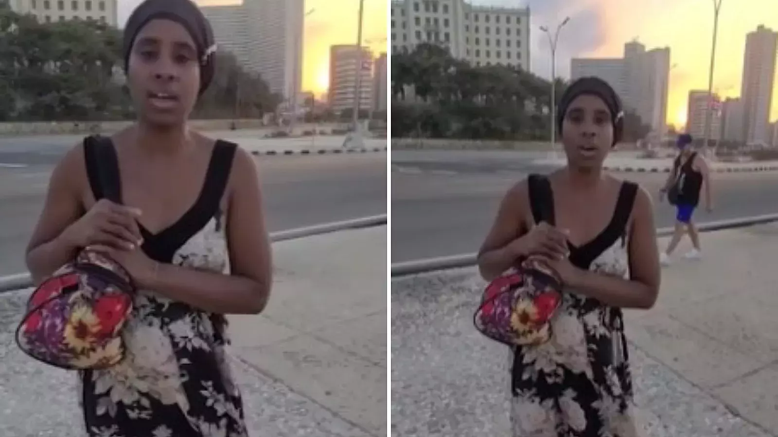 Joven madre cubana canta en el Malecón