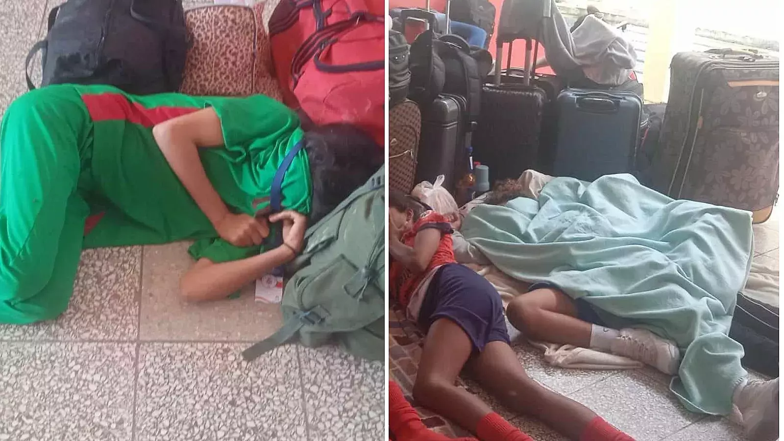 Deportistas escolares duermen en el suelo durante Juegos Escolares