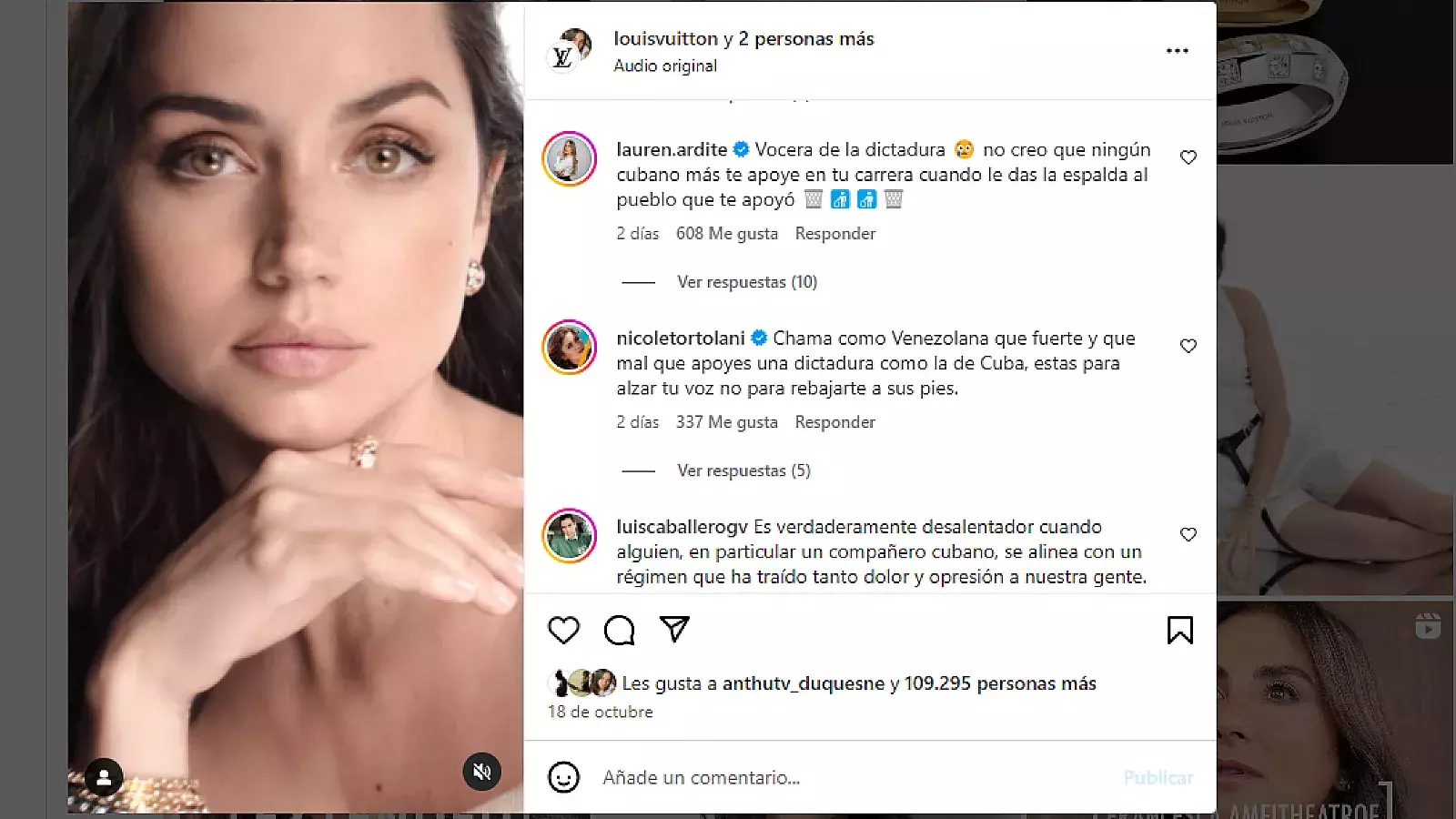 Decenas de mensajes en las páginas de altas firmas atacan a Ana de Armas