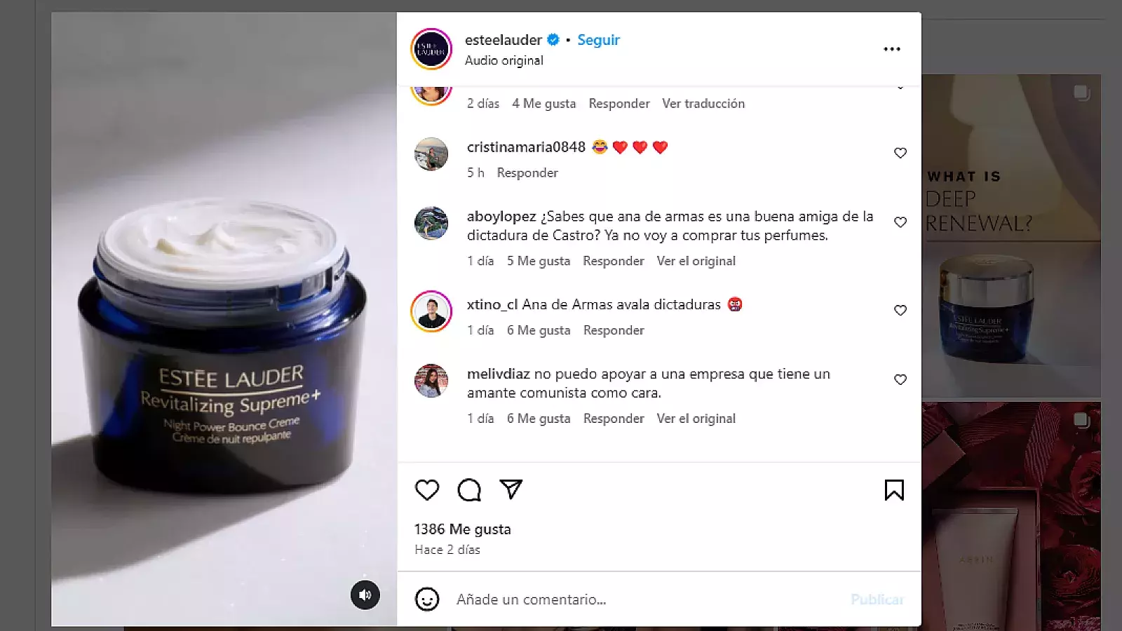 Decenas de mensajes en las páginas de altas firmas atacan a Ana de Armas