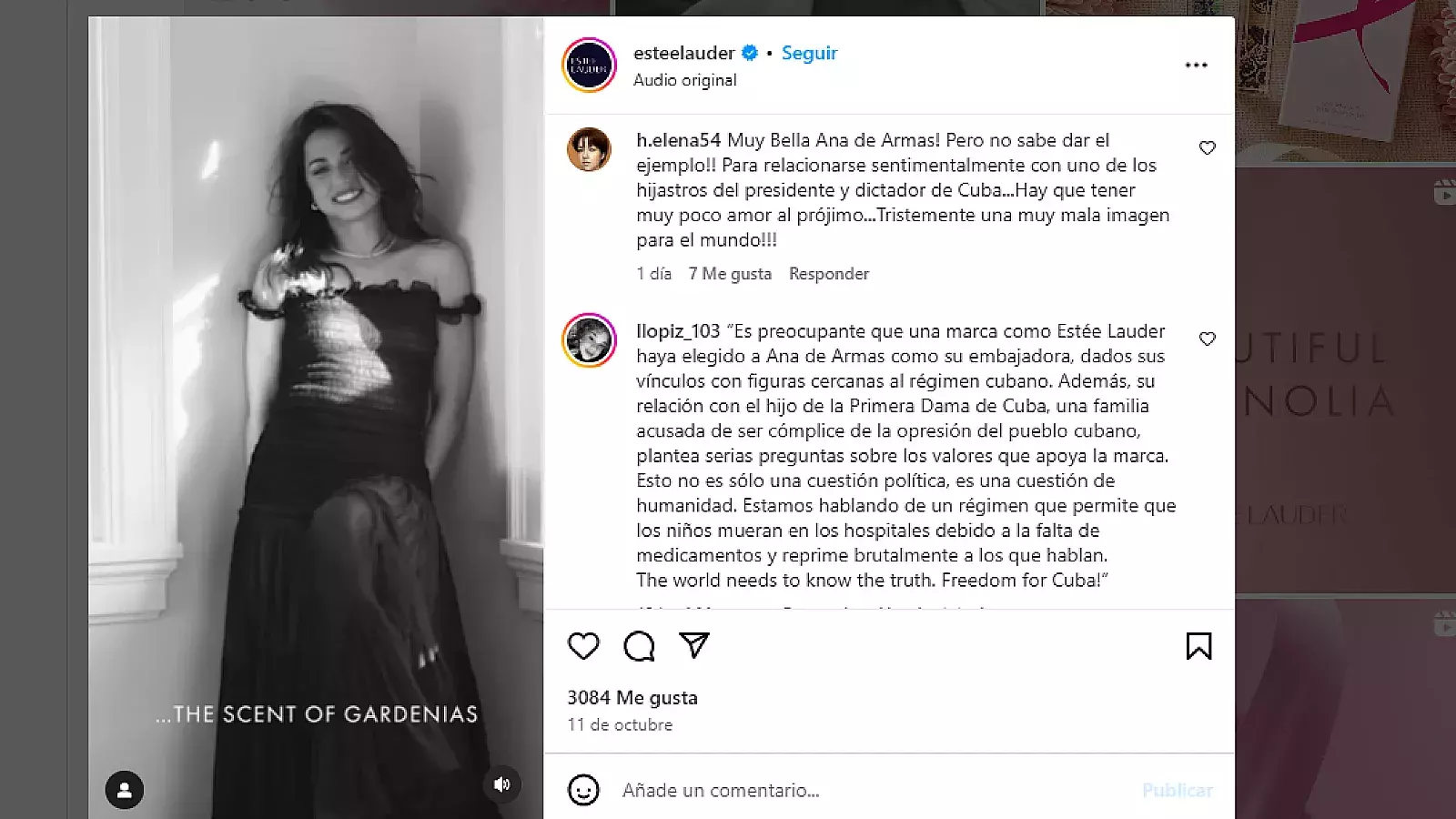 Decenas de mensajes en las páginas de altas firmas atacan a Ana de Armas