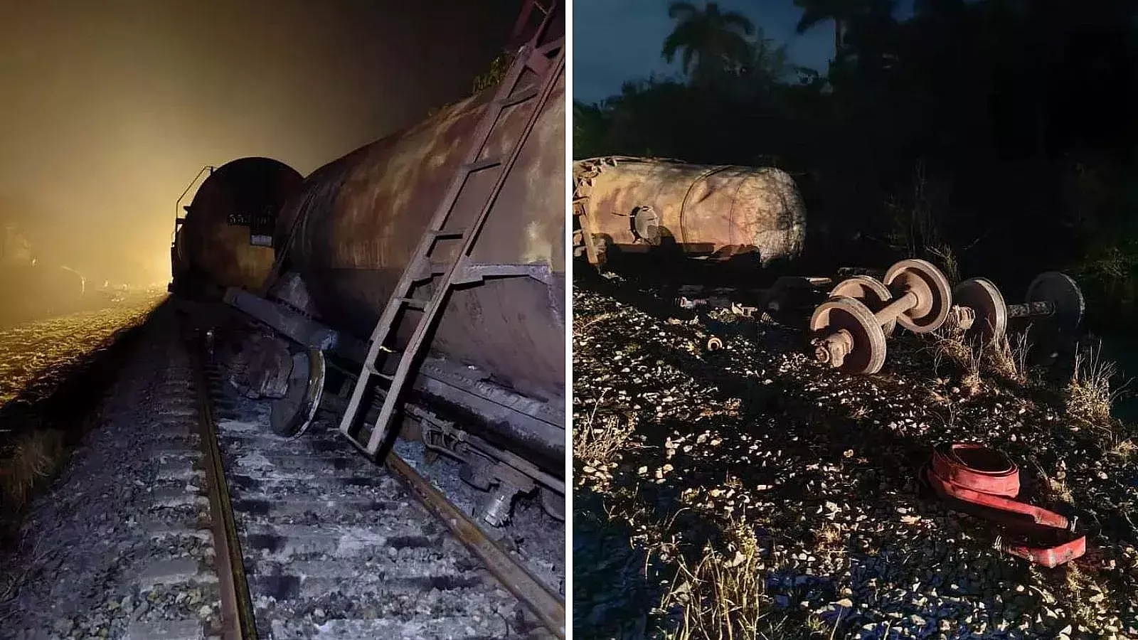 Una de las ferrocisternas se volcó y otras tres quedaron descarriladas