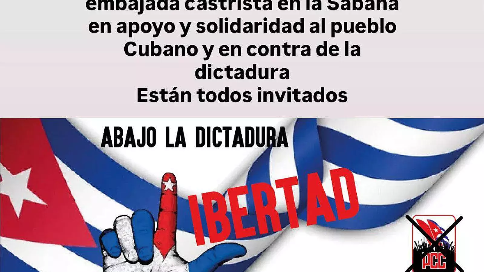 Cartel de la protesta en la embajada castrista en San José.