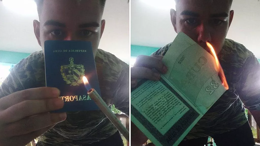 Estudiante de Medicina quema pasaporte caducado en apoyo al régimen