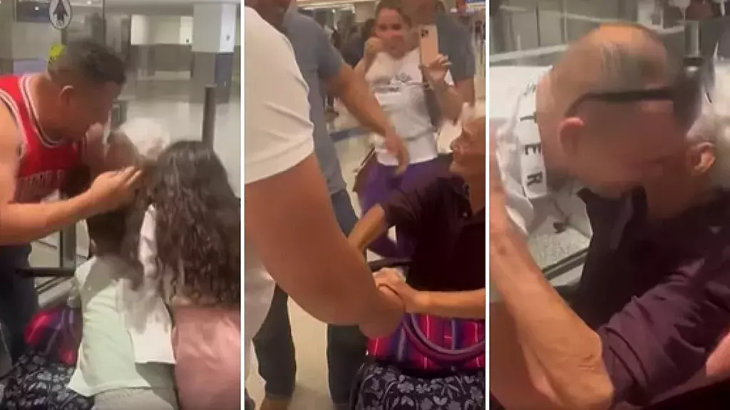 Abuelita cubana es recibida por familiares en Aeropuerto de Miami