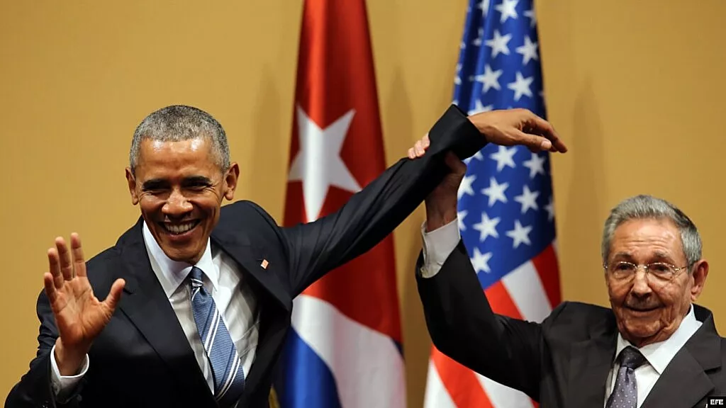 Raúl Castro y Barack Obama en rueda de prensa conjunta, el 21 de marzo de 2016