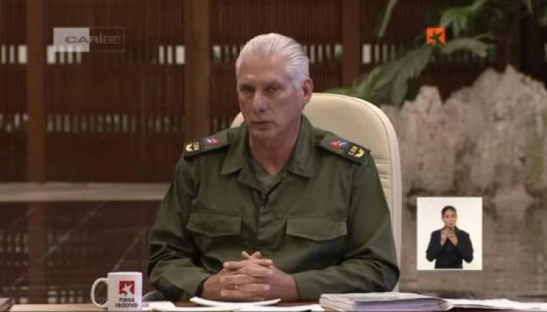 Dictador cubano Miguel Díaz-Canel, durante la Mesa Redonda.