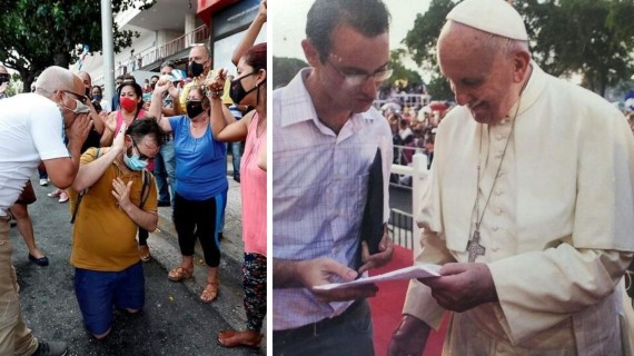 Leo Fernández Otaño en protesta del 11 de julio y con el papa Leo Fernández Otaño en protesta del 11 de julio y con el papa