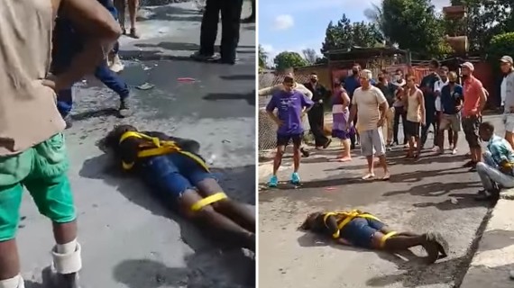 Vecinos atrapan a presuntos ladrones en una vivienda en La Habana Uno de ellos se encontraba atado de manos y pies y boca abajo en la calle.