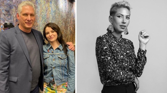 Díaz Canel con la española Ana Hurtado, y la activista cubana Saily González. Fotomontaje: ADN Cuba Díaz Canel con la española Ana Hurtado, y la activista cubana Saily González. Fotomontaje: ADN Cuba