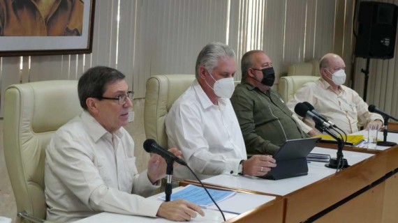 Canciller Rodríguez, presidente Díaz Canel y primer ministro Marrero. Foto: Estudios Revolución