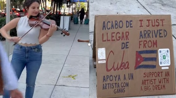Cubana recién llegada a Miami toca violín Cubana recién llegada a Miami toca violín