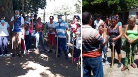 Trabajadores de Salud con palos para protesta Trabajadores de Salud con palos para protesta