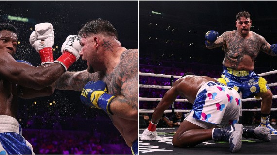 Mexicano Ruiz manda 3 veces a la lona al cubano Ortiz. Fotomontaje: ADN América Mexicano Ruiz manda 3 veces a la lona al cubano Ortiz. Fotomontaje: ADN América