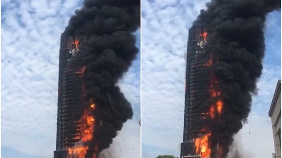China: gran incendio arrasa un rascacielos China: gran incendio arrasa un rascacielos