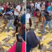 Cubanos en la miseria recogen huevos rotos en una calle habanera