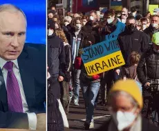 Valdímir Putin y protesta contra invasión a Ucrania