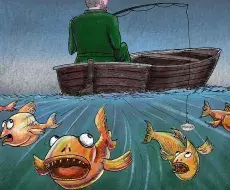 Ilustración de Fidel Castro pescando