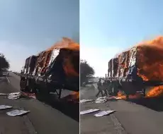 Camión de carga se incendia en la Autopista
