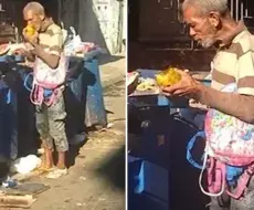 Anciano come de la basura en Cuba