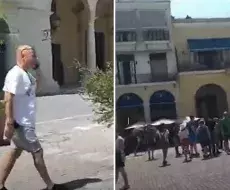 Carlos Lazo pasea por la Habana Vieja con turistas americanos
