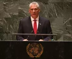 Dictador cubano Miguel Díaz-Canel en sede la ONU en Nueva York, 2023.