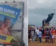 VIDEOS: Destruyen propaganda de Maduro en varios estados y tumban estatua de Chávez en protesta por fraude electoral