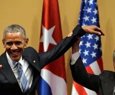 Raúl Castro y Barack Obama en rueda de prensa conjunta, el 21 de marzo de 2016