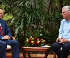 Díaz-Canel recibe a Serguey Naryshkin, director del Servicio de Inteligencia Exterior de Rusia, en el Palacio de la Revolución, en La Habana.