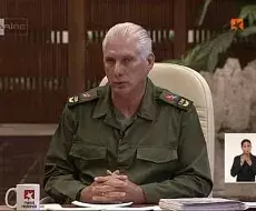 Dictador cubano Miguel Díaz-Canel, durante la Mesa Redonda.